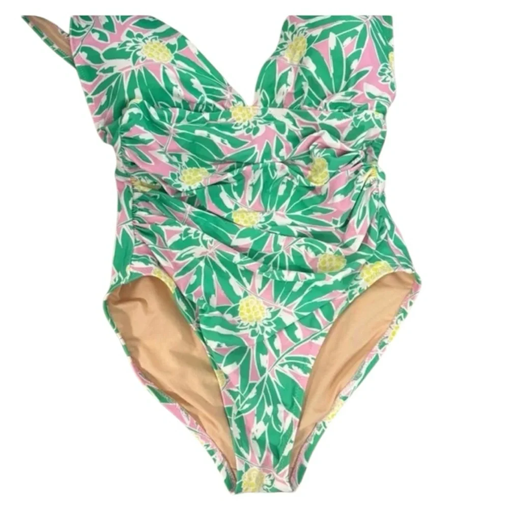 J. Crew Green and Pink Tropical pineapple  Print One Piece Swimsuit